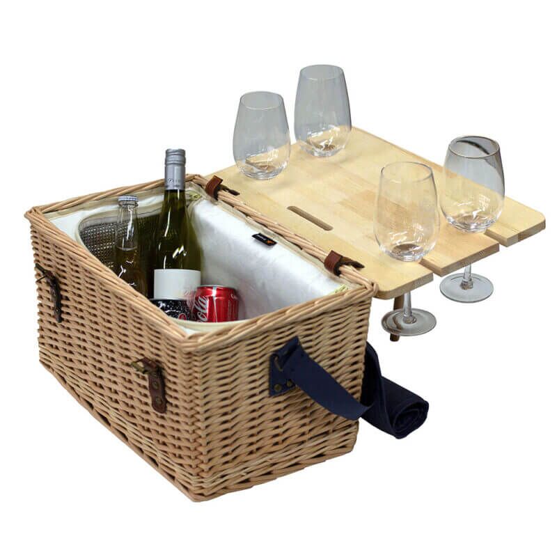 Trekk Wicker Basket with Picnic Table Open